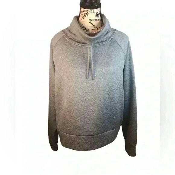 Juicy Couture Sport Larry Gray Textured Movk Neck Blouse Thumbholes Tie Neck L/S - Picture 1 of 7